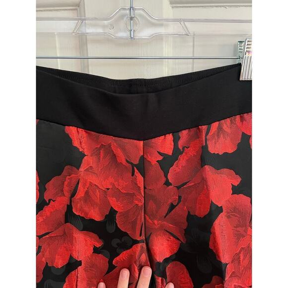 Drapers and Damons MP Red Black Floral Trouser Pants Whimsy Goth Stretch Pull On - Picture 5 of 9